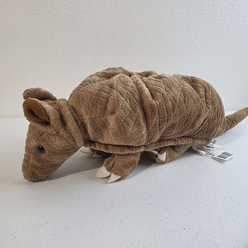 Pier 1 Imports Armadillo Plush Soft Stuffed Animal Brown Tan 14” Long Weighted